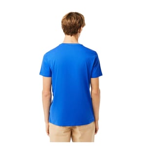 Lacoste Heren Pima Logo Lichtgewicht V Hals T-shirt (Blauw)