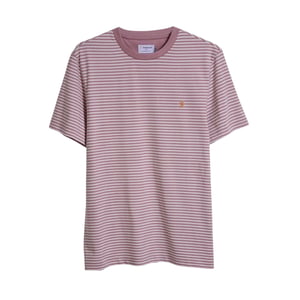 Farah Heren Gestreepte Logo Korte Mouwen T-Shirt (Donkerroze)