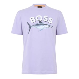 Boss T-shirt i bomull för män med fiskmotiv (Lila)