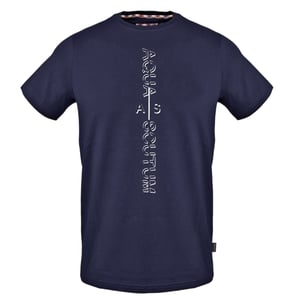 Aquascutum Heren-T-shirt met verticaal logo en ronde hals (Marine)