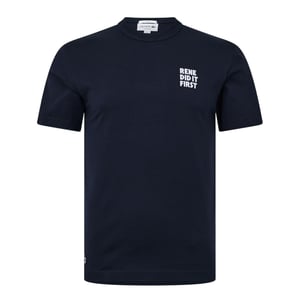 Lacoste Heren Rene Did It First Rugbedrukking Katoen Regular T-Shirt (Marineblauw)