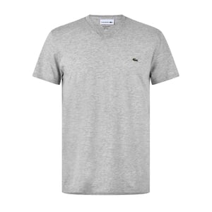 Lacoste Heren Pima Logo Lichtgewicht V Hals T-shirt (Zilvergrijs)