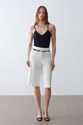 Hoge taille Wijde Crepe Shorts Met Ceintuur