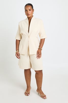 Plus Linen Tailored Longline Shorts