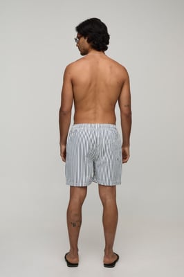 Seersucker Striped Mid Length Swim Shorts