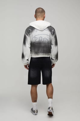 Relaxed Rhinestone Extended Drawcord Denim Shorts
