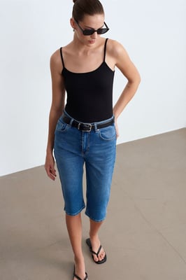 Hoge Taille Denim Capri Shorts