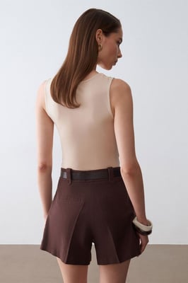 Hoge Taille Katoenen Popeline Broekjes met Riem