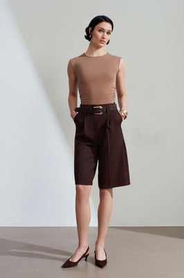 Hogewaisted Geknoopte Wijde Tailored Shorts