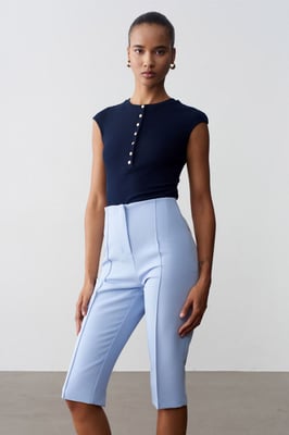 Hoge taille Rechte Capri Shorts Met Splits