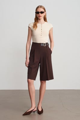Hoge taille wijde broekshorts met riem