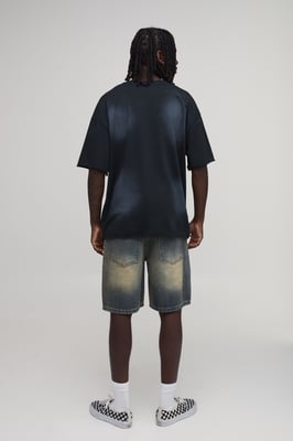 Relaxed Rhinestone Extended Drawcord Denim Shorts