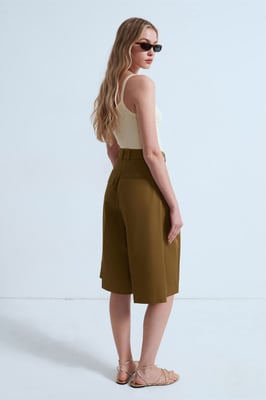 Hoge Taille Katoenen Poplin Capri Shorts