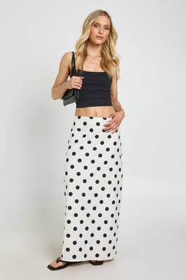 Petite Polka Linen Look Low Rise Maxi Skirt