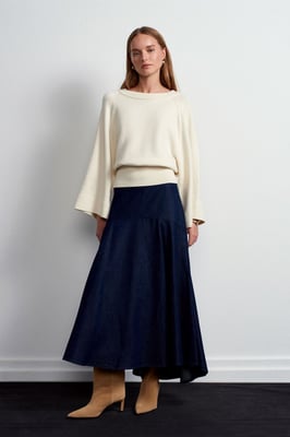 Hoge Taille Maxi A-Lijn Denim Rok