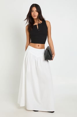 Cotton Poplin Drop Waist Maxi Skirt