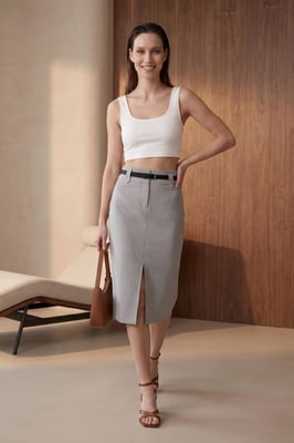 Hoge Taille Midi Pijpenrok met Split