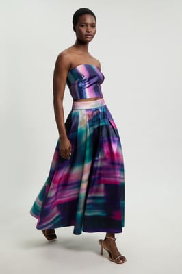 Jacquard Twill Blur Print Woven Prom Midi Skirt
