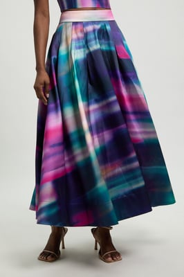 Jacquard Twill Blur Print Woven Prom Midi Skirt