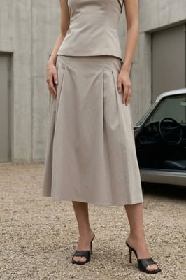 Strapless Blouse en Hoge Taille Midi Rok Set