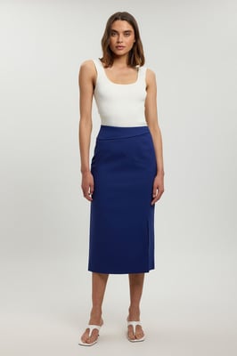 Tailored Fold Detail Midi Skirt