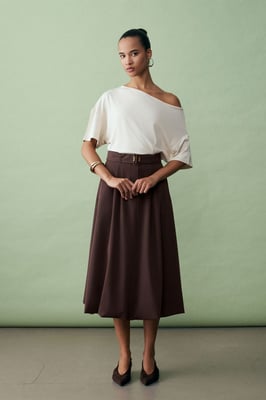 Hoge taille riem midi ballon rok