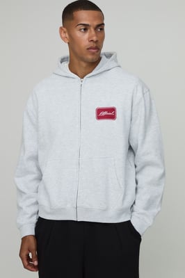 Oversized Boxy Official Embroidered Zip Thru Hoodie