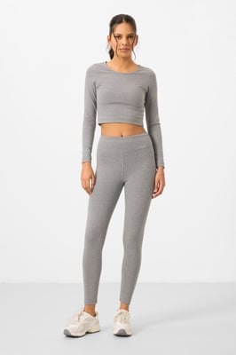 Katoenen Elastan Crop T-shirt en Legging Set