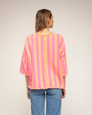 Gestreepte sweatshirt met korte mouwen, zakken en gerafelde afwerking