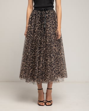 Gelaagde tule midi-rok in A-lijn met dierenprint en een elastische taille.