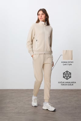 Oversized Sweatshirt en Broek Set met Ritskraag