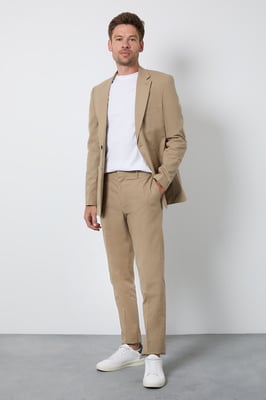 Dark Beige Linen Slim Fit Suit Trousers