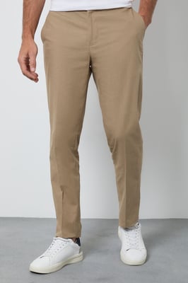 Dark Beige Linen Slim Fit Suit Trousers