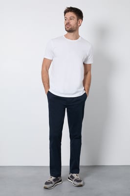 Navy Pleat Front Straight Fit Chino Trousers