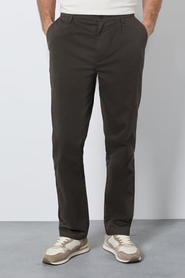 Dark Khaki Pleat Front Straight Fit Chino