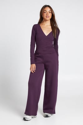 Wrap Front Long Sleeve Top And Straight Leg Jogger Tracksuit