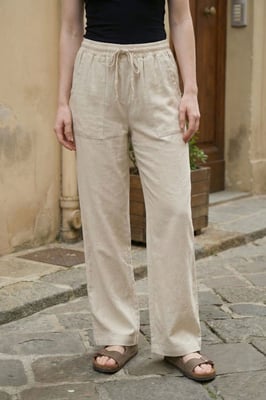 Vrouwen wijde linnenmix broek