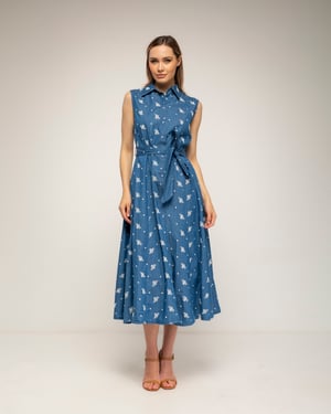 Midi tencel-blousejurk met borduursels, een uitlopende pasvorm en een riem
