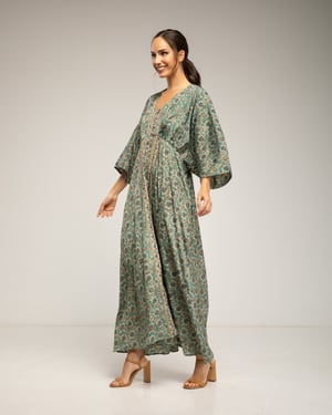 Maxi-jurk met print, V-hals en elastische taille