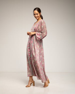 Maxi-jurk met print, V-hals en elastische taille