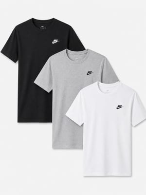 3 Pack Nike Mens Club Futura Embroidery T Shirt in Black / White / Grey