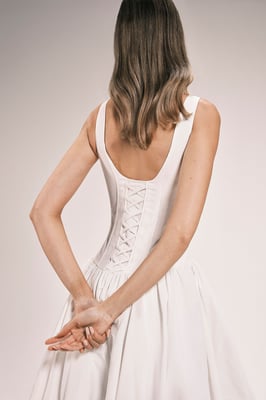 Taffeta Bodice Puff Ball Woven Midi Dress