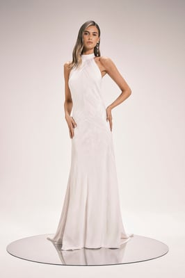 Stripe Jacquard Halter Neck Woven Maxi Dress