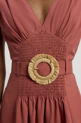 Petite Shirred V Neck Belt Detail Woven Maxi Dress