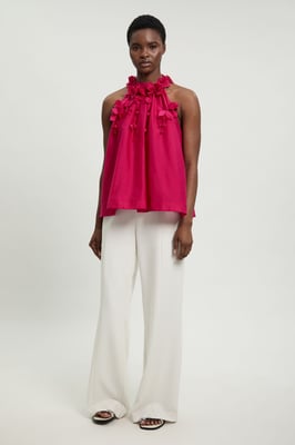 Floral Applique Woven Halter Woven Blouse