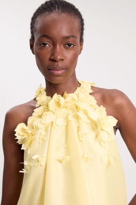 Floral Applique Woven Halter Woven Blouse