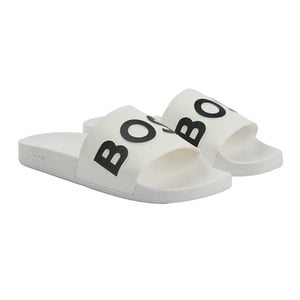 Boss Unisex synthetische platte slippers voor volwassenen met Bay-logo (Wit)