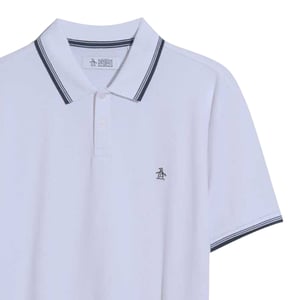 Original Penguin Heren Gestreept Normaal Poloshirt Met Korte Mouwen (Helder wit)