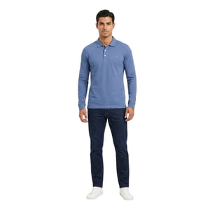 Farah Herenpolo met lange mouwen en katoenmix (Paradijs Blauw)