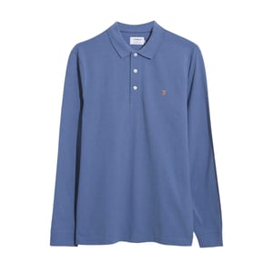 Farah Herenpolo met lange mouwen en katoenmix (Paradijs Blauw)
